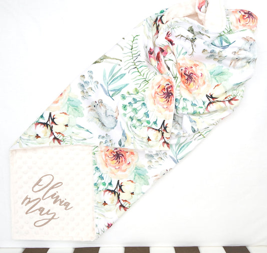 Embroidered Personalised Minky Dot Blanket - "Forest Woodland Animals"