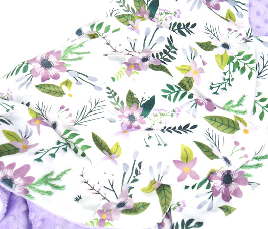 Embroidered Personalised Minky Dot Blanket - "Purple Floral"