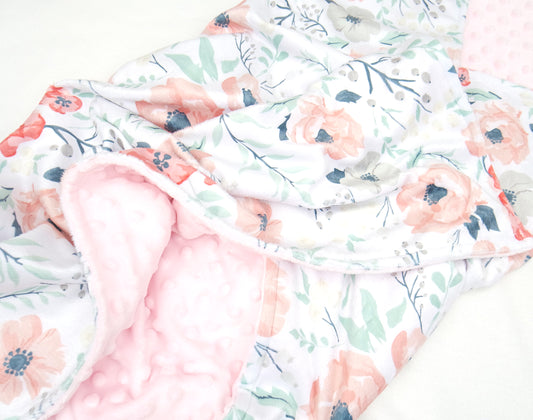 Embroidered Personalised Minky Dot Blanket - "Pastel Floral"