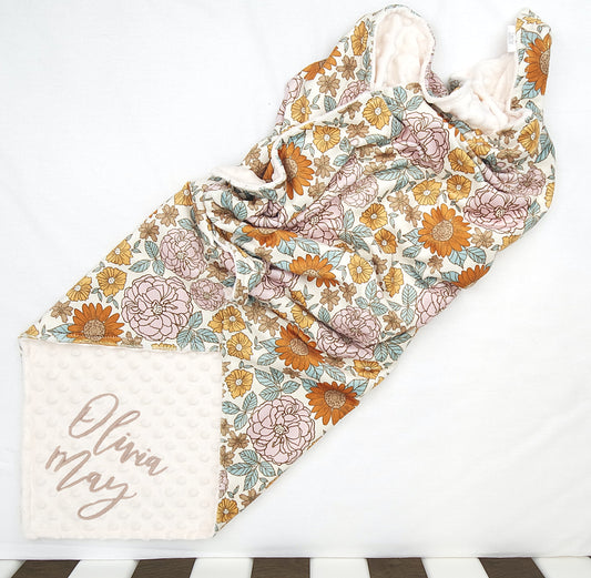 Embroidered Personalised Minky Dot Blanket - "Retro Floral"