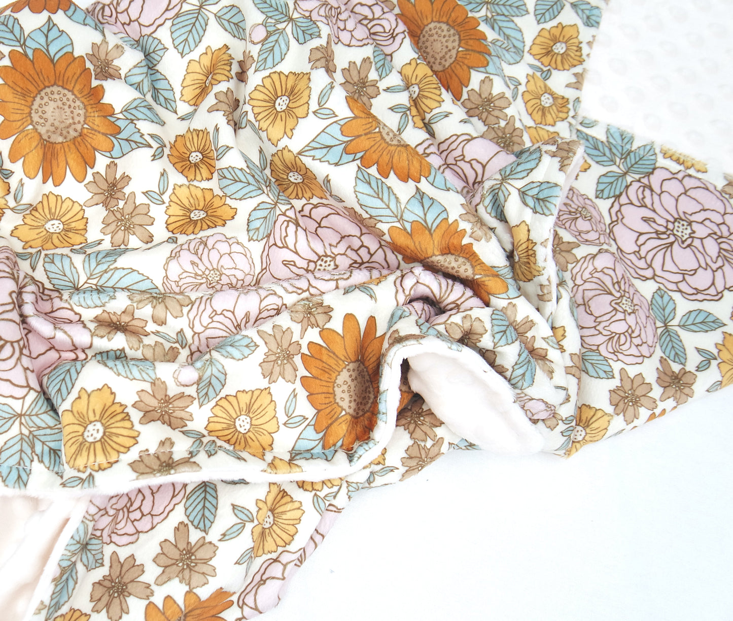 Embroidered Personalised Minky Dot Blanket - "Retro Floral"