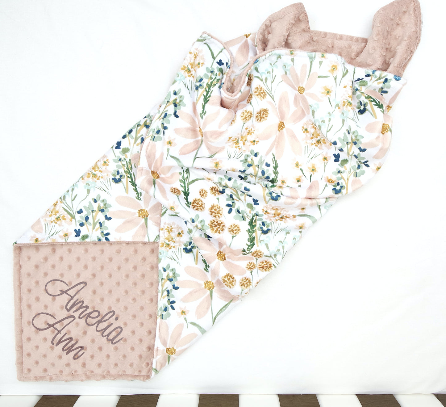Personalised Deluxe Minky Dot Blanket - "Neutral Floral"