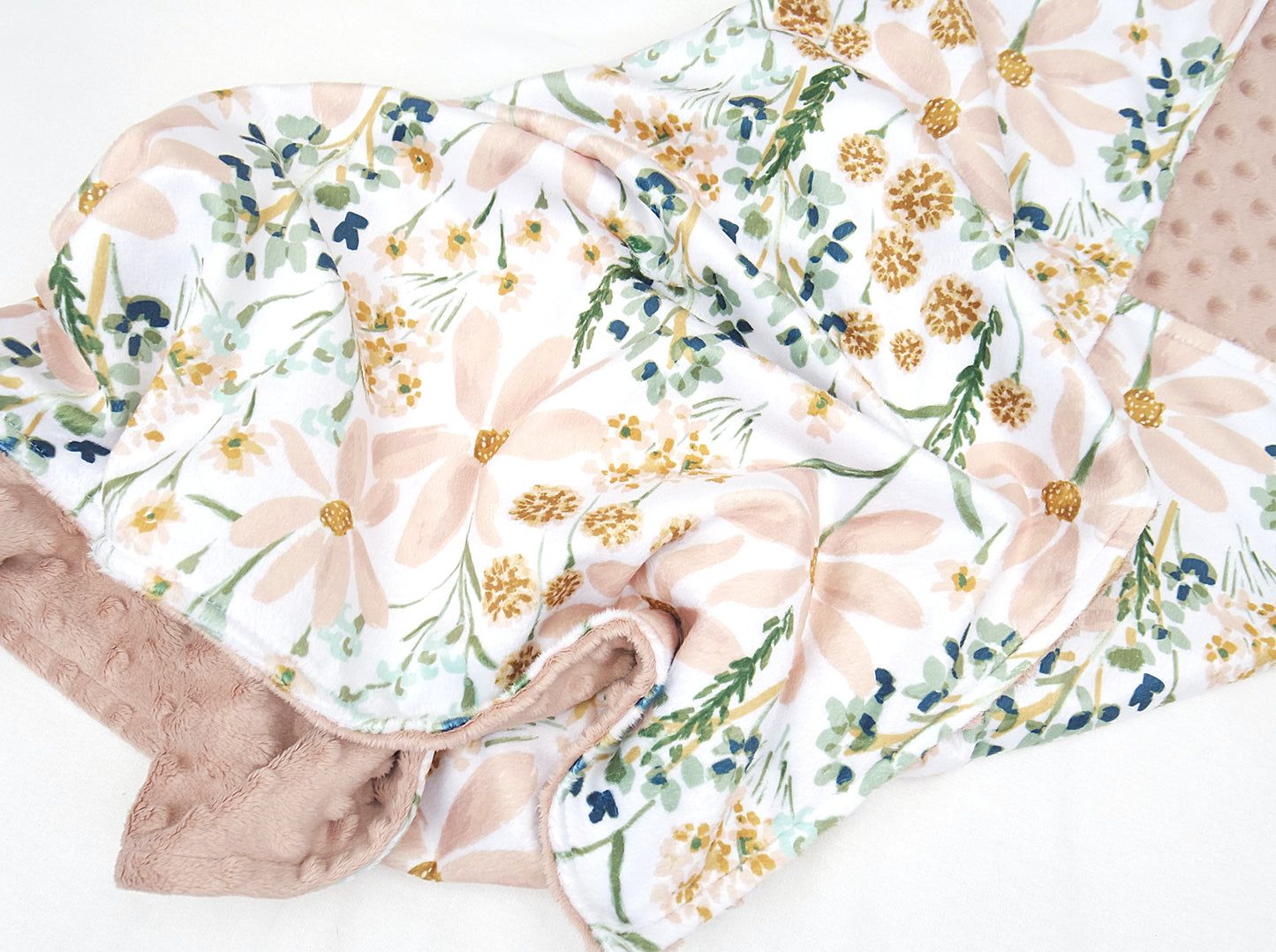 Personalised Deluxe Minky Dot Blanket - "Neutral Floral"