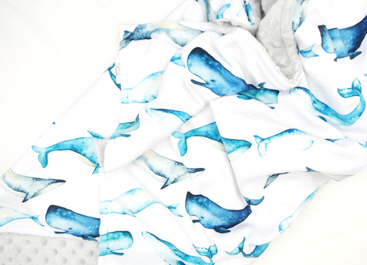 Embroidered Personalised Minky Dot Blanket - "Ocean Whales"