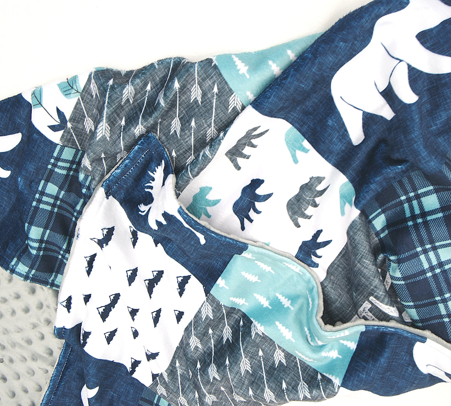 Personalised Deluxe Minky Dot Blanket - "Blue & Mint Woodland"