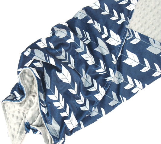 Embroidered Personalised Minky Dot Blanket - "Navy Arrows"