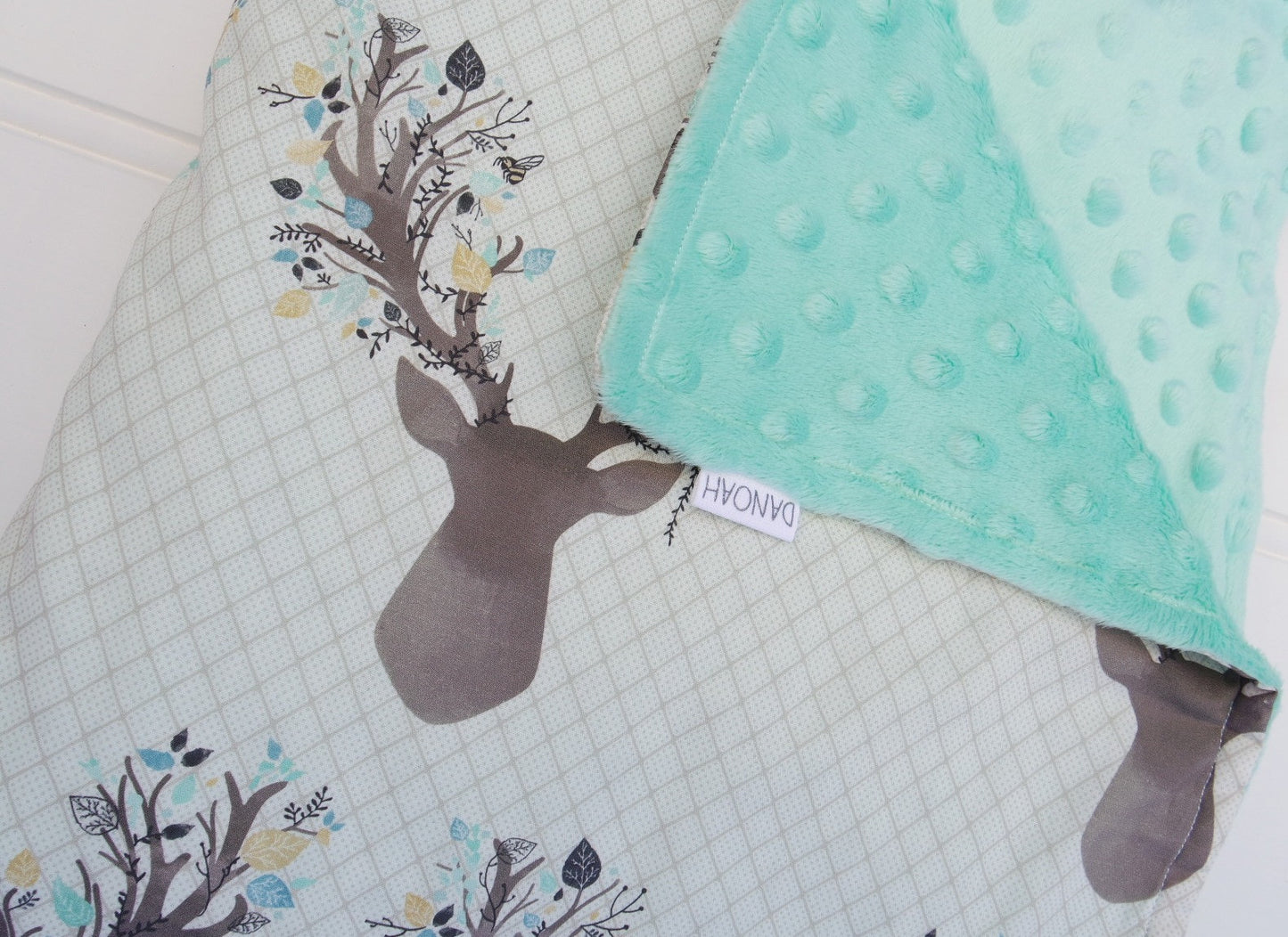 Minky Baby Blanket with Aqua Deer Heads