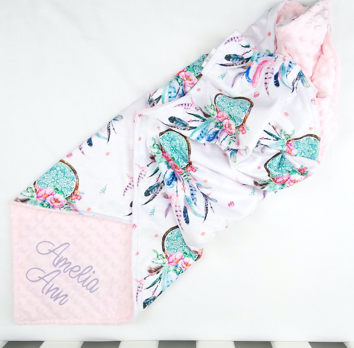 Embroidered Personalised Minky Dot Blanket - "Dreamcatcher"