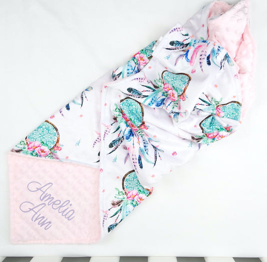Embroidered Personalised Minky Dot Blanket - "Dreamcatcher"