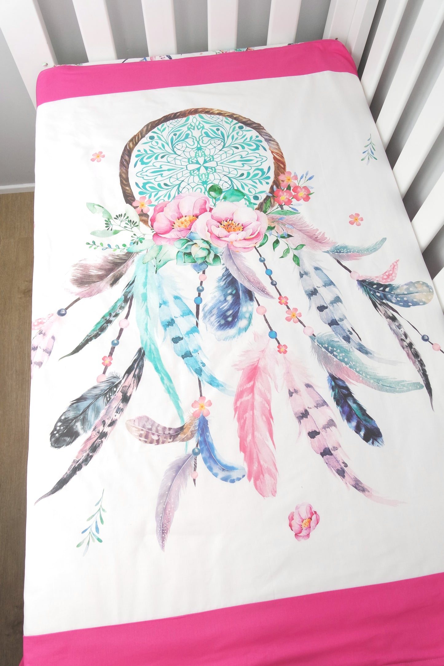 Bright Pink Dreamcatcher Cot Quilt