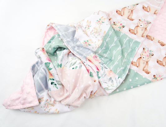 Embroidered Personalised Minky Dot Blanket - "Sweet Pastel Patchwork"