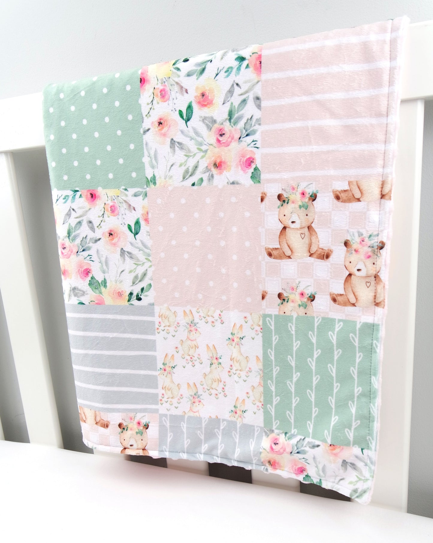 Embroidered Personalised Minky Dot Blanket - "Sweet Pastel Patchwork"
