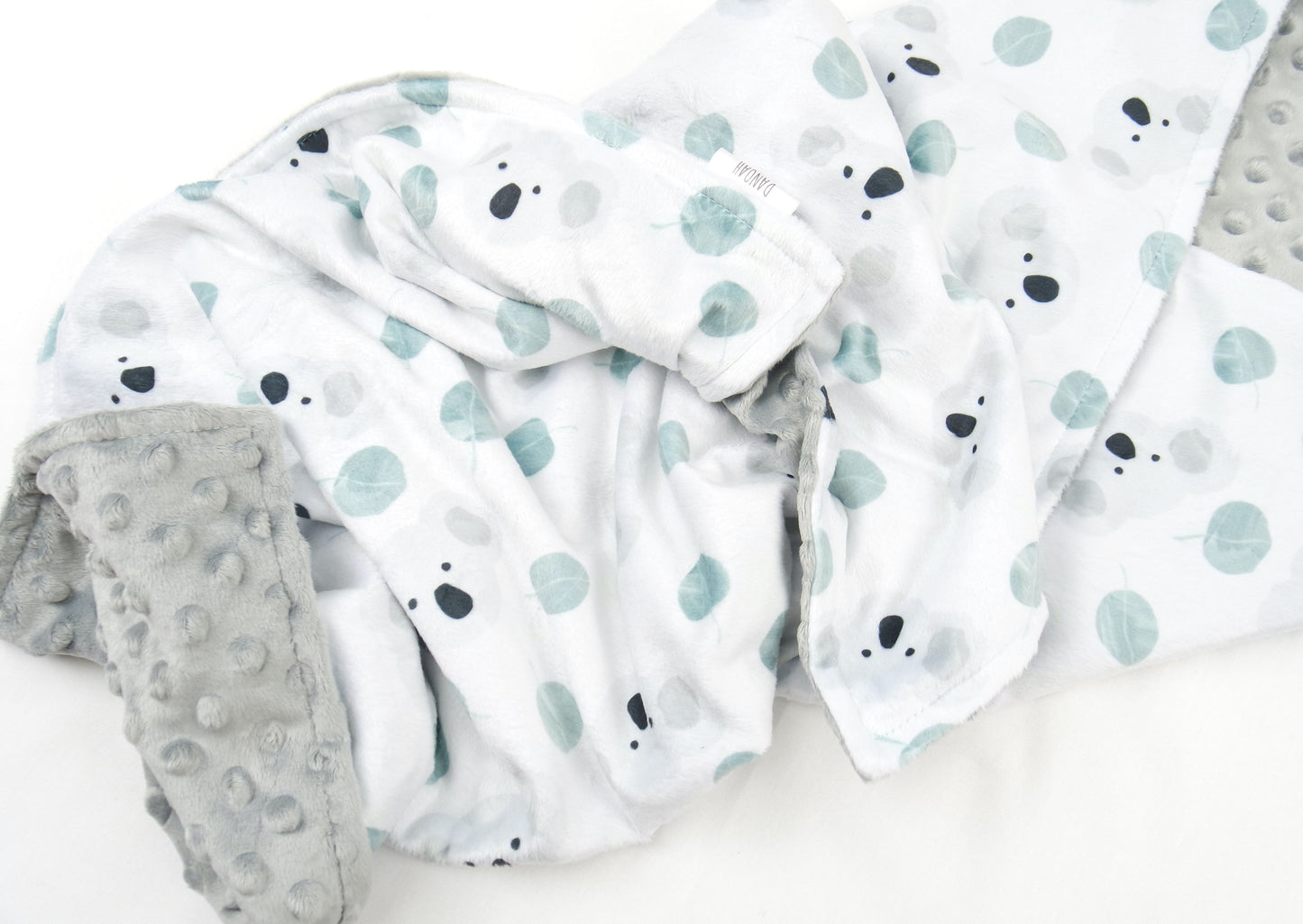 Embroidered Personalised Minky Dot Blanket - "Koala Eucalyptus"