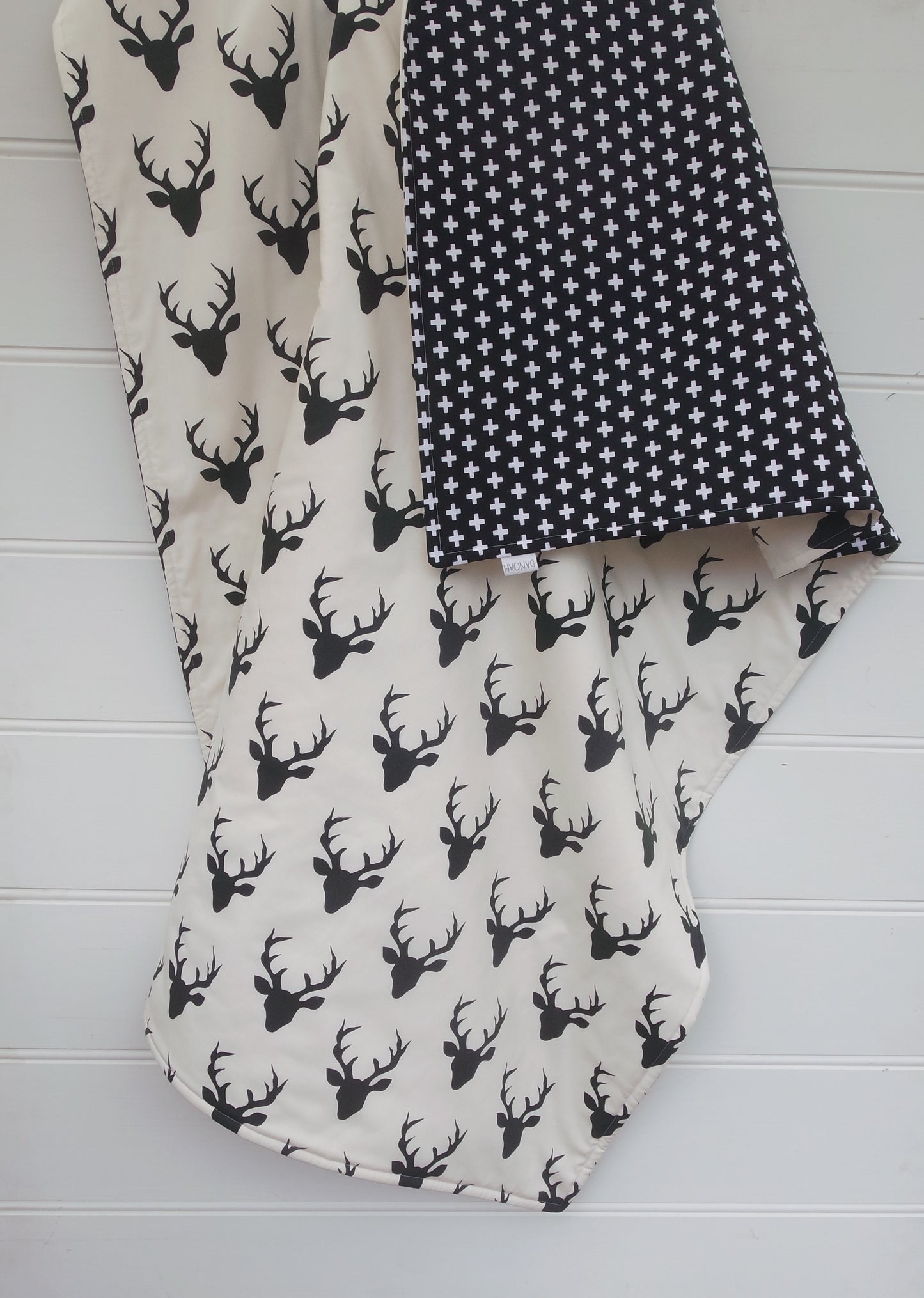 Black Deer Head & Crosses Reversible Cot Quilt