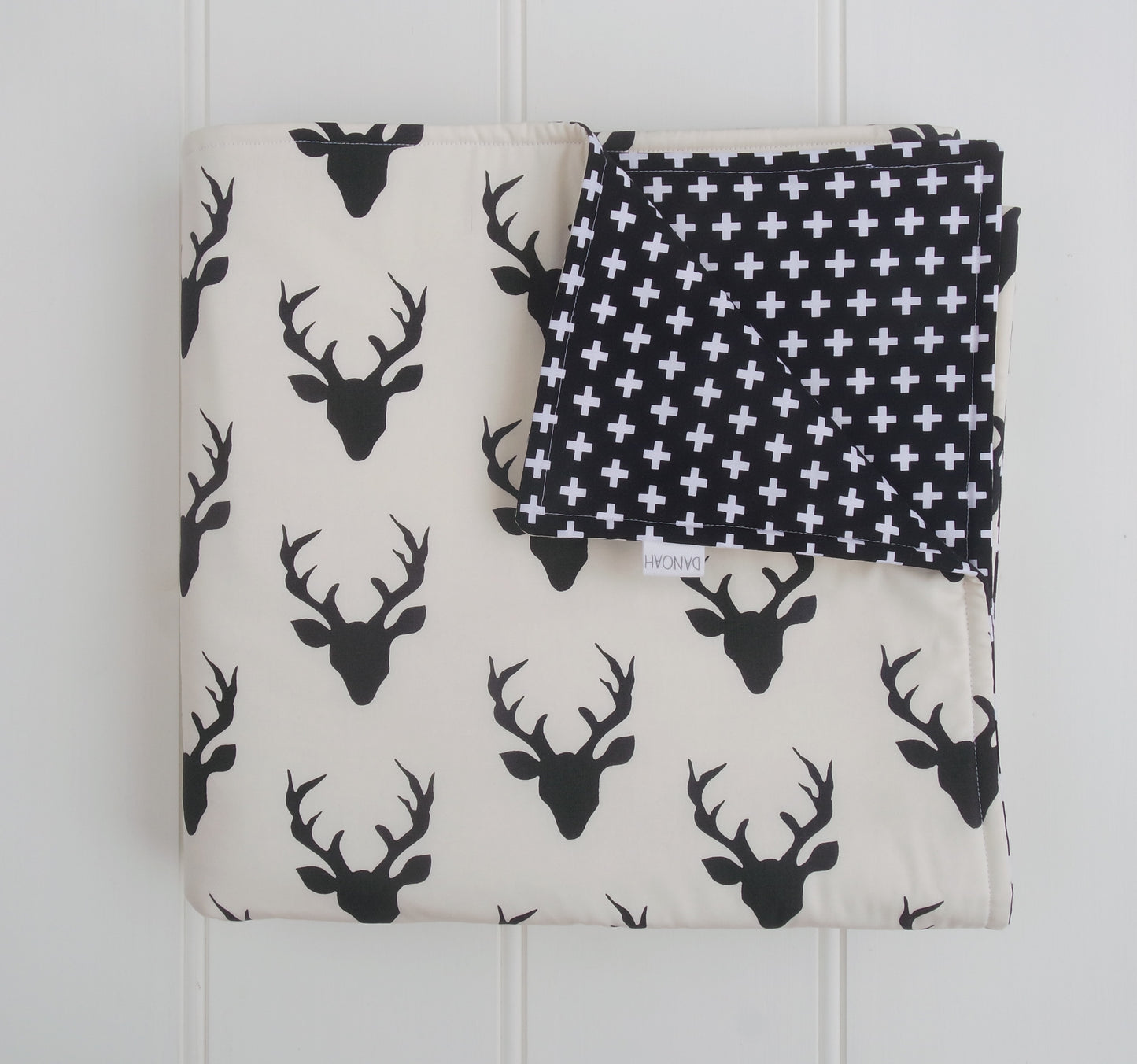 Black Deer Head & Crosses Reversible Cot Quilt