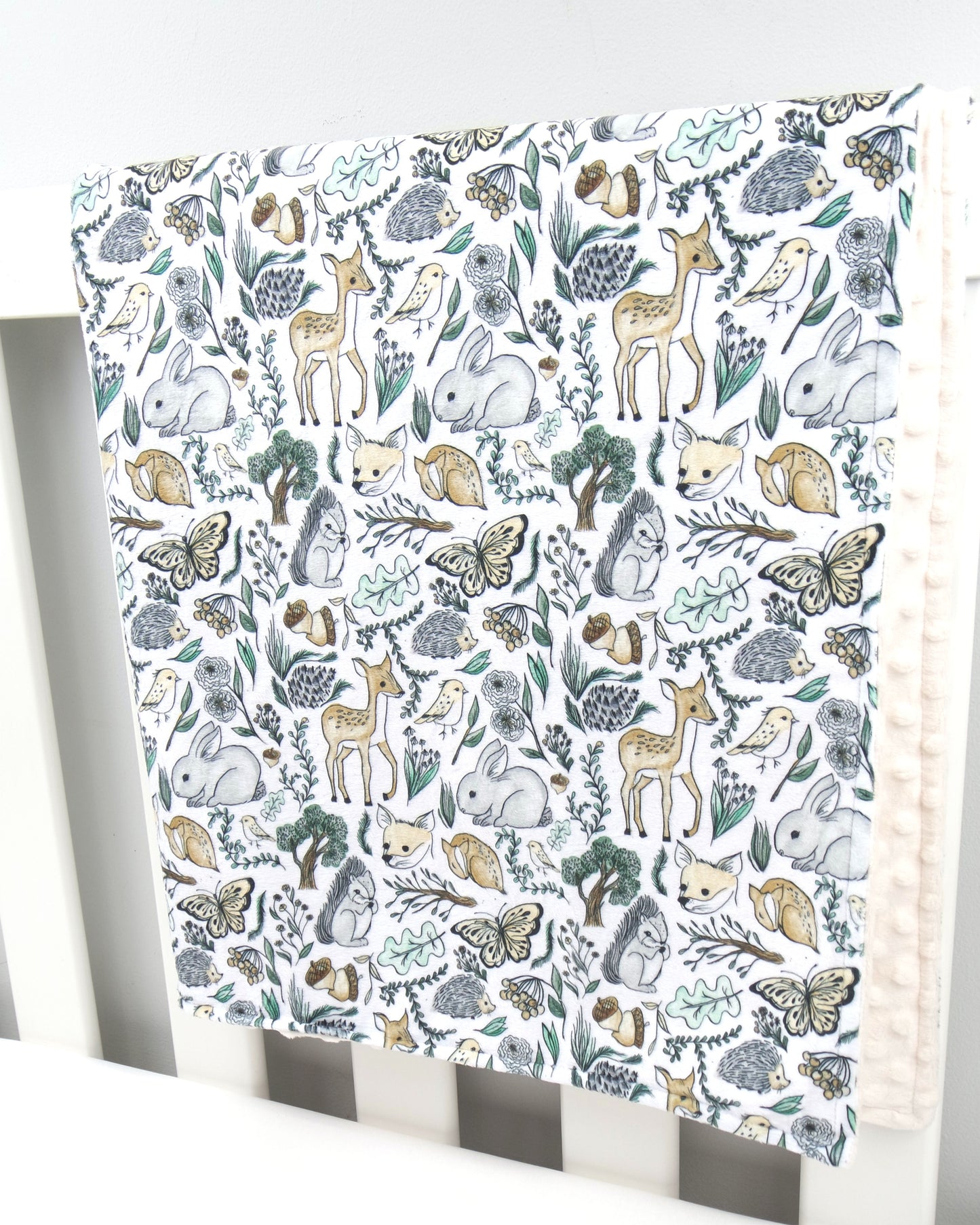 Embroidered Personalised Minky Dot Blanket - "Woodland Animals"