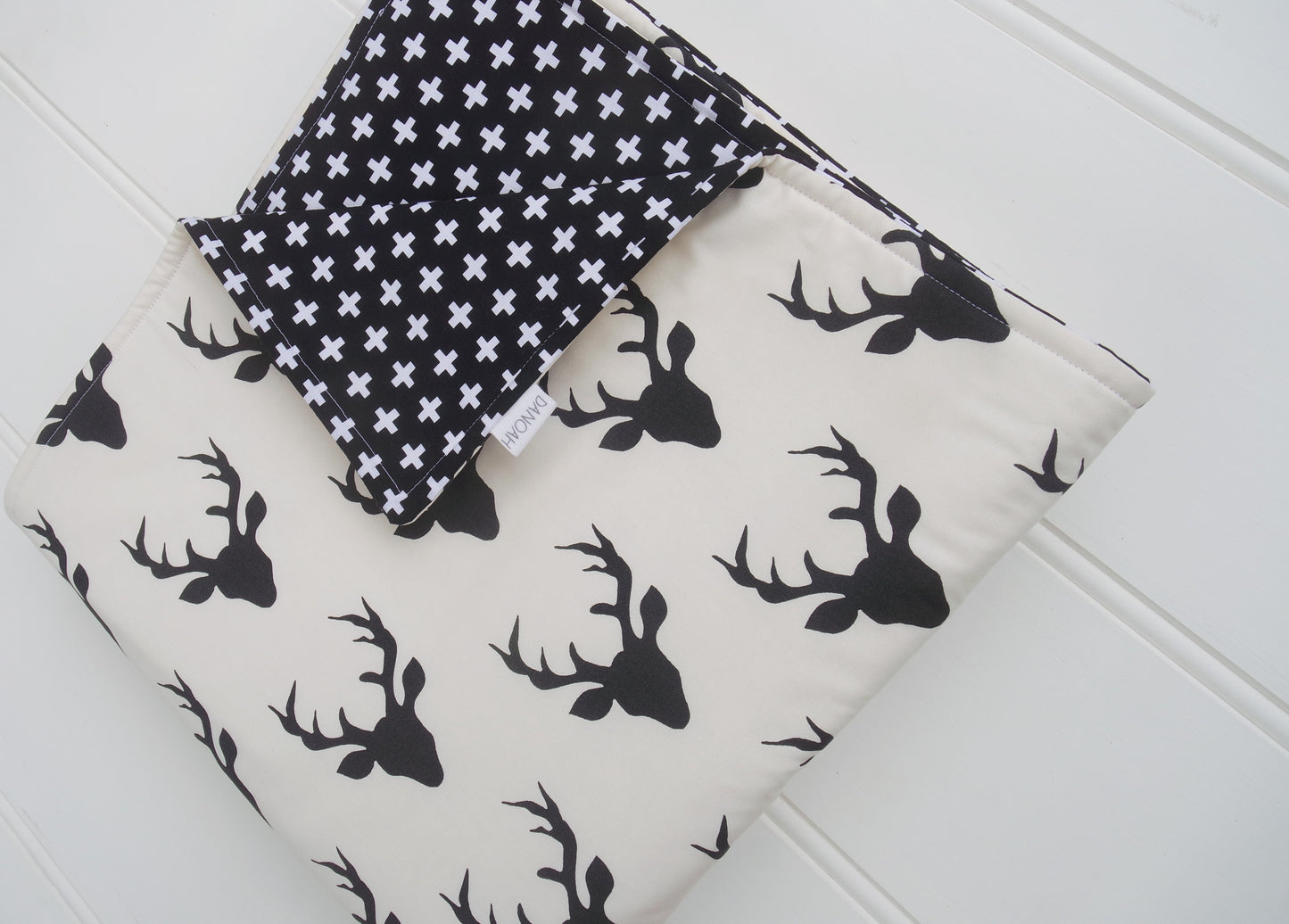 Black Deer Head & Crosses Reversible Cot Quilt