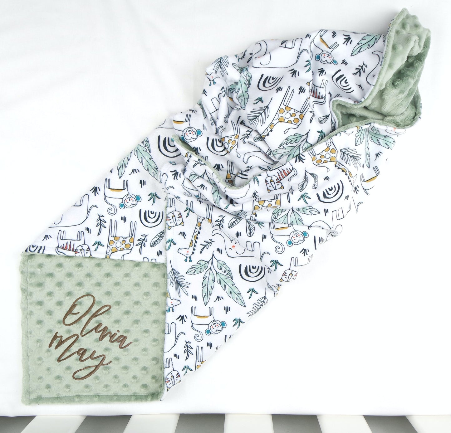 Embroidered Personalised Minky Dot Blanket - "Safari Fun"