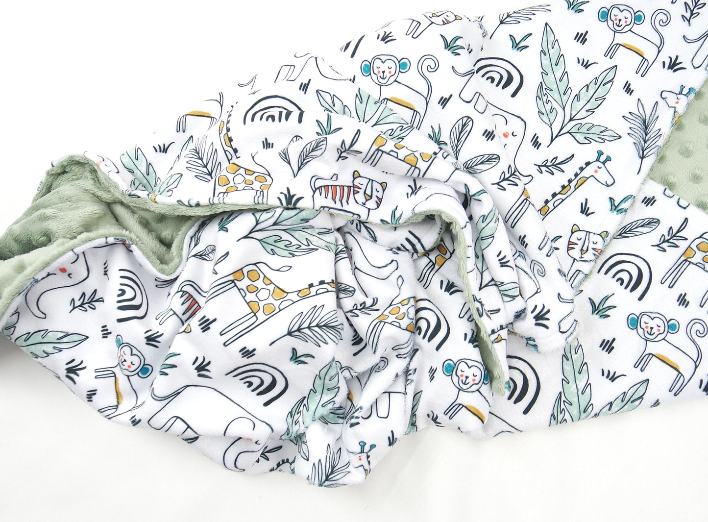 Embroidered Personalised Minky Dot Blanket - "Safari Fun"