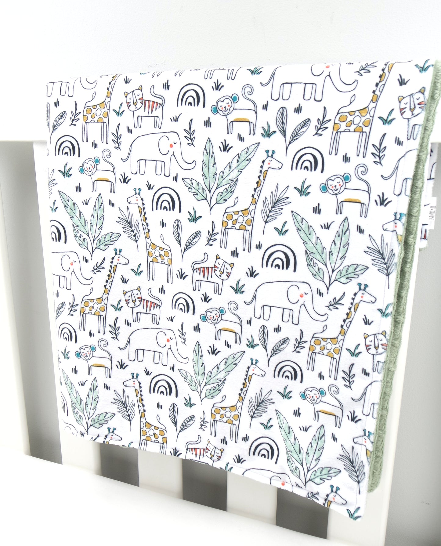 Embroidered Personalised Minky Dot Blanket - "Safari Fun"