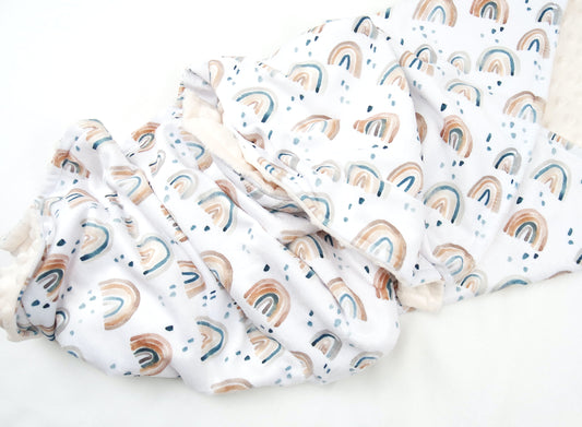 Embroidered Personalised Minky Dot Blanket - "Rainbows"