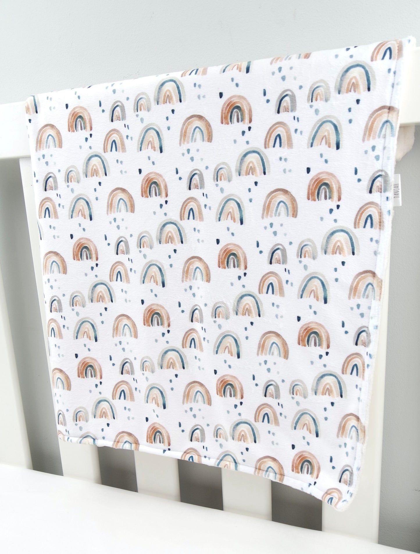 Embroidered Personalised Minky Dot Blanket - "Rainbows"