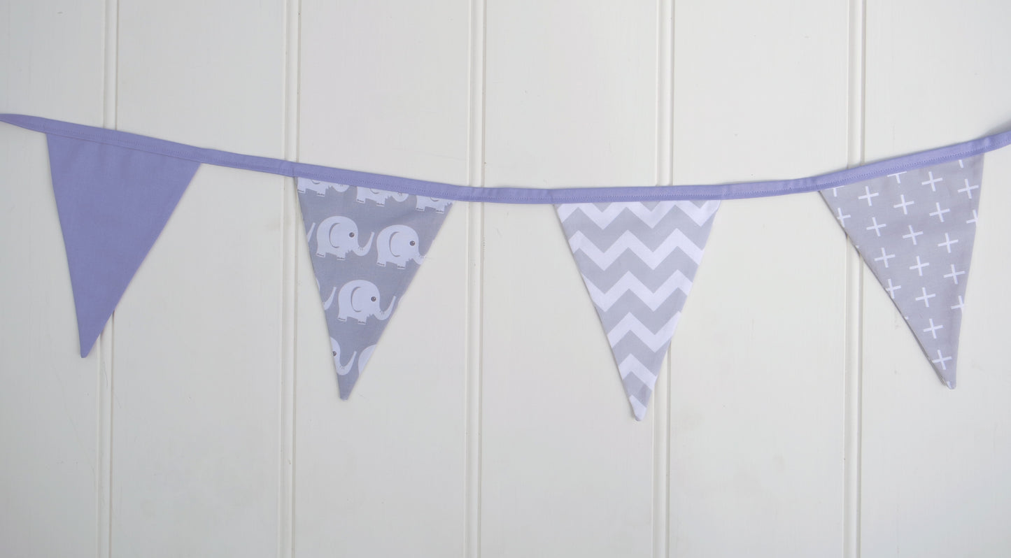Purple & Grey Elephant Bunting Flags
