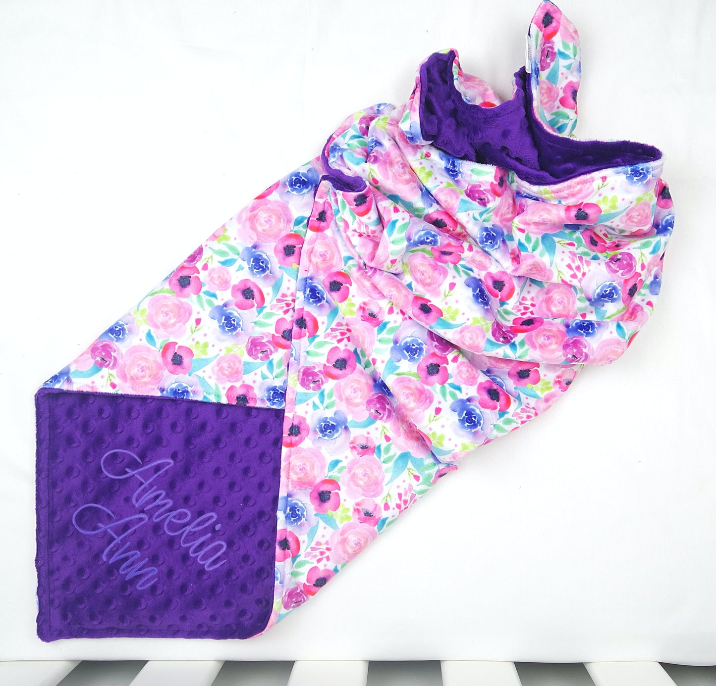 Embroidered Personalised Minky Dot Blanket - "Floral Colour Pop"