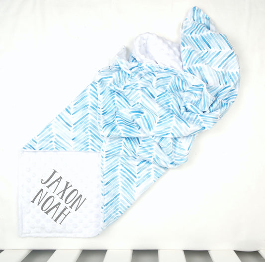 Embroidered Personalised Minky Dot Blanket - "Baby Blue Arrows"