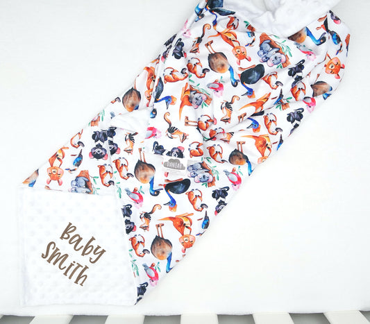 Embroidered Personalised Minky Dot Blanket - "Australian Aussie Animals"