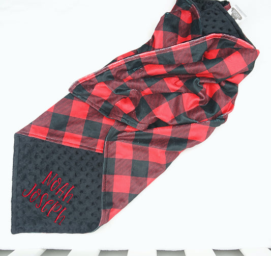 Embroidered Personalised Minky Dot Blanket - "Red Flanno"