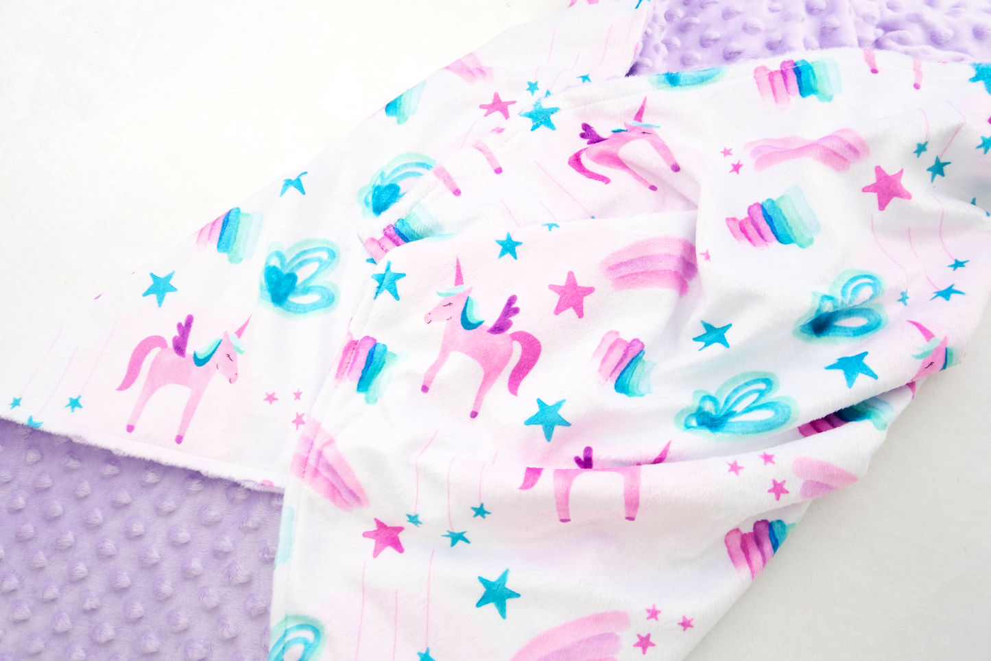 Embroidered Personalised Minky Dot Blanket - "Purple Unicorns"