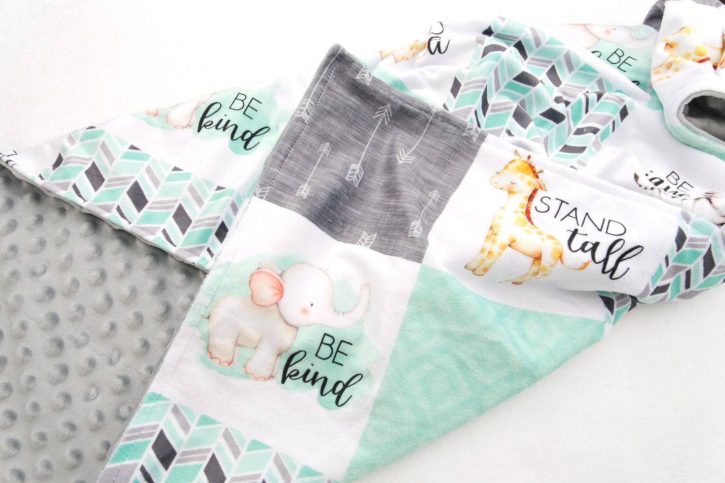 Embroidered Personalised Minky Dot Blanket - "Courageous Animals Mint"