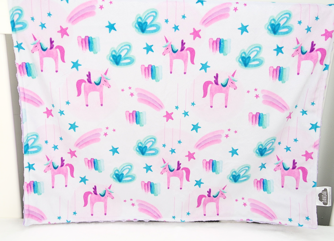 Embroidered Personalised Minky Dot Blanket - "Purple Unicorns"