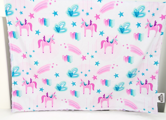 Embroidered Personalised Minky Dot Blanket - "Purple Unicorns"