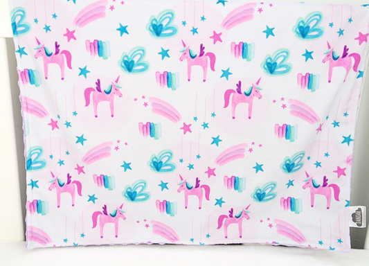 Personalised Deluxe Minky Dot Blanket - "Purple Unicorns"