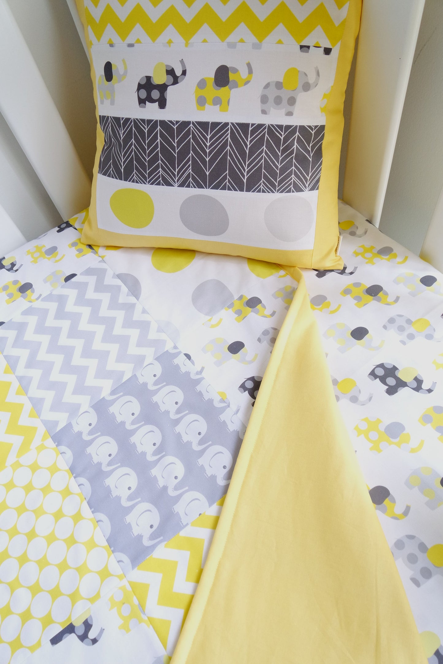 Yellow & Grey Elephant Patchwork Quilt