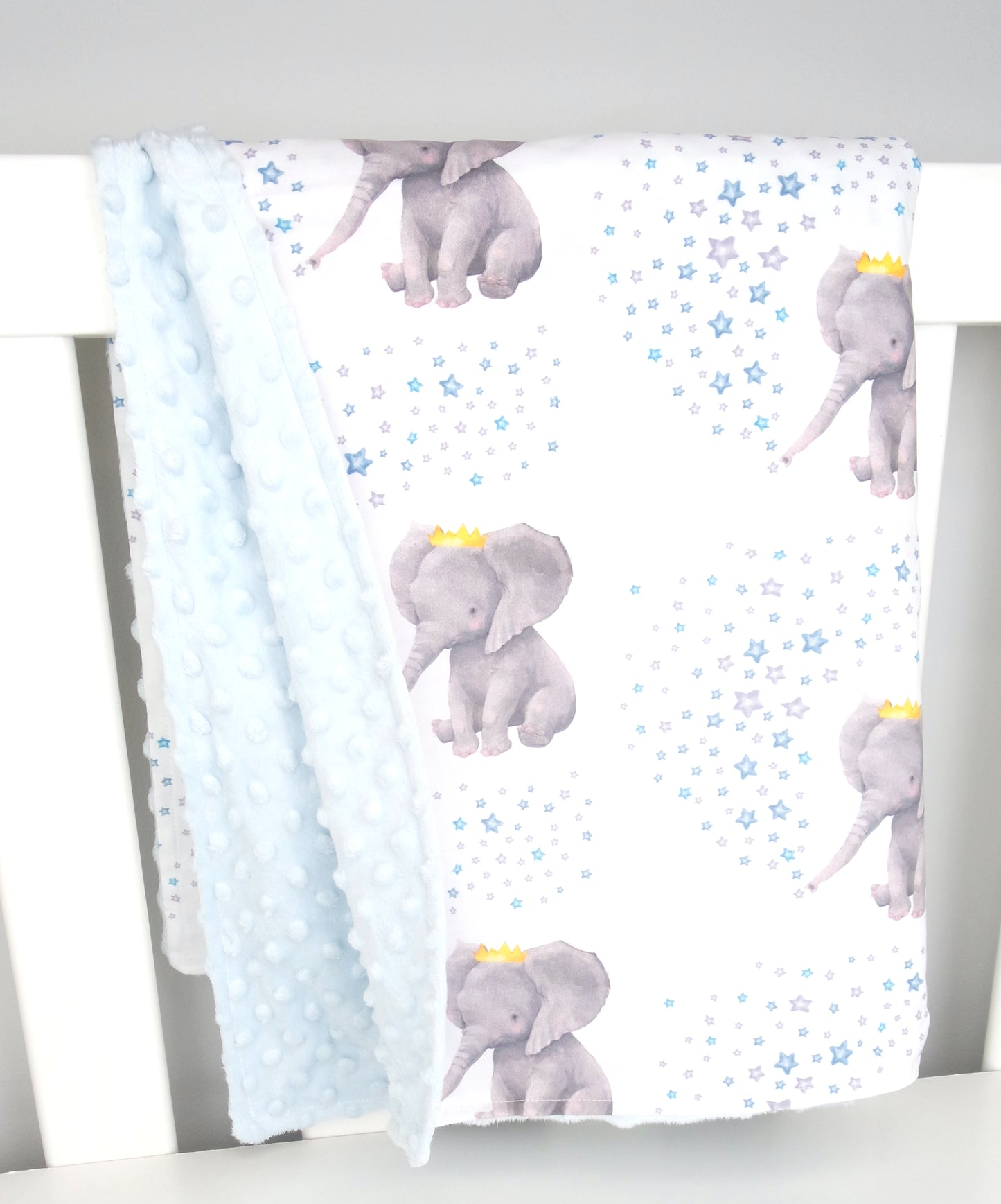Baby Blue- Blue Crown Elephant Minky Baby Blanket