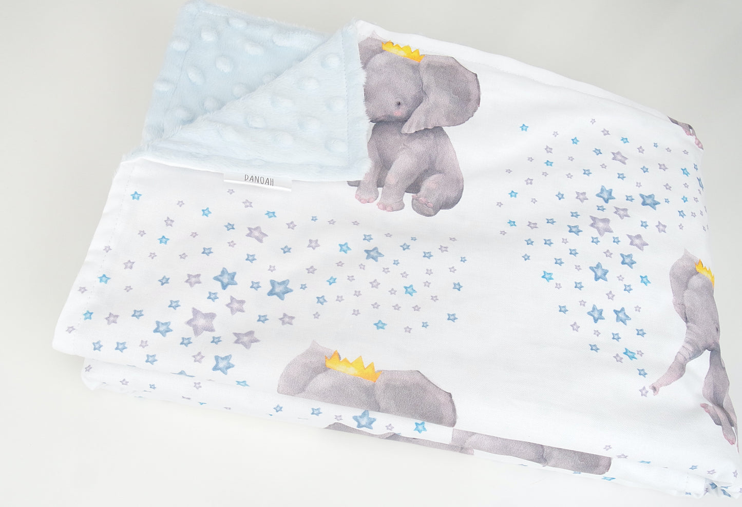 Baby Blue- Blue Crown Elephant Minky Baby Blanket