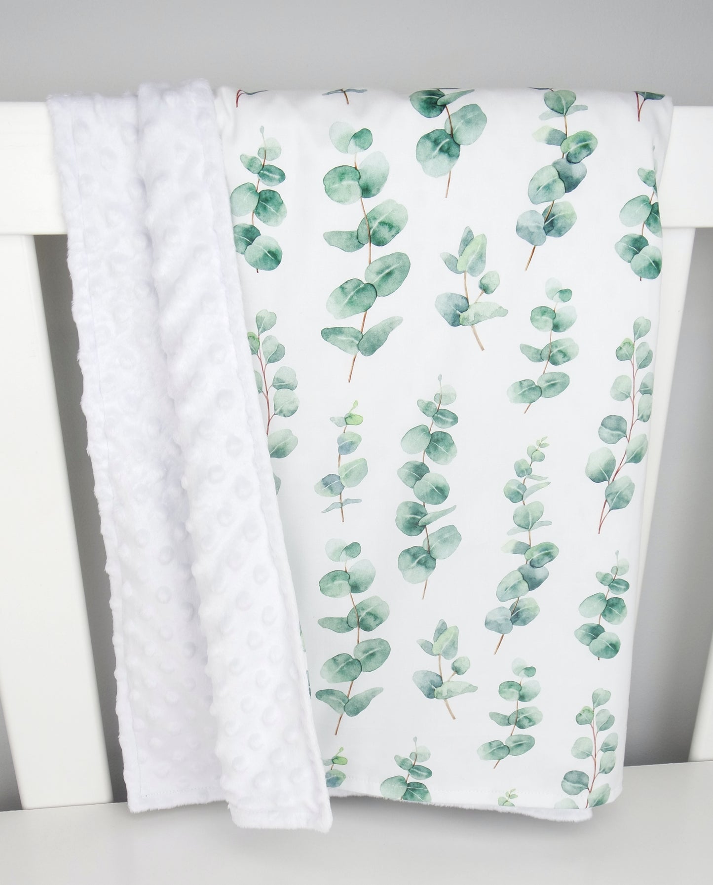 White Grey Gum Eucalyptus Minky Baby Blanket