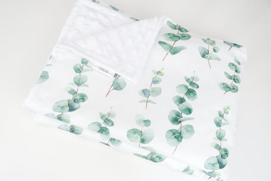 White Grey Gum Eucalyptus Minky Baby Blanket