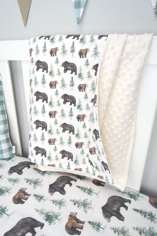 Bear In The Woods Minky Dot Blanket