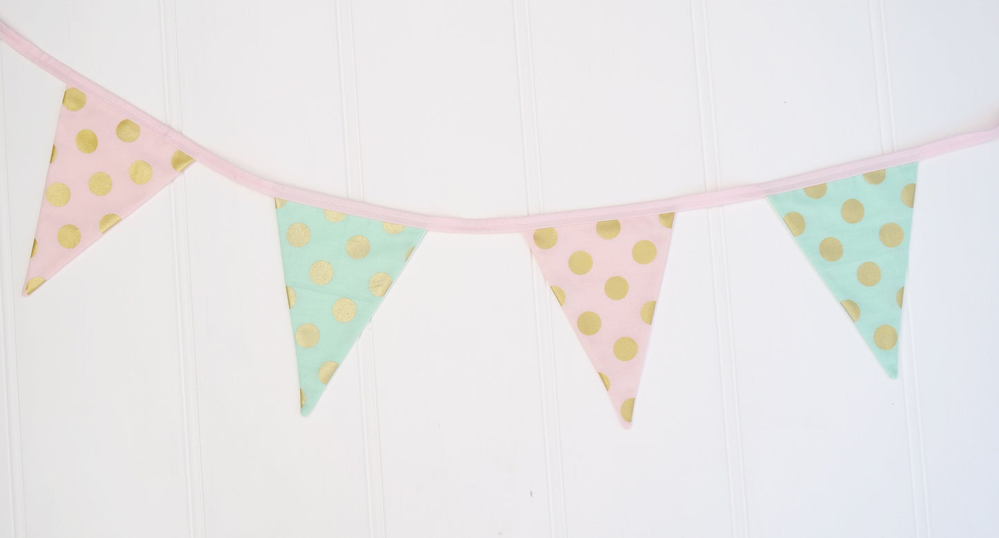 Pink Aqua & Gold Dot Bunting Flags