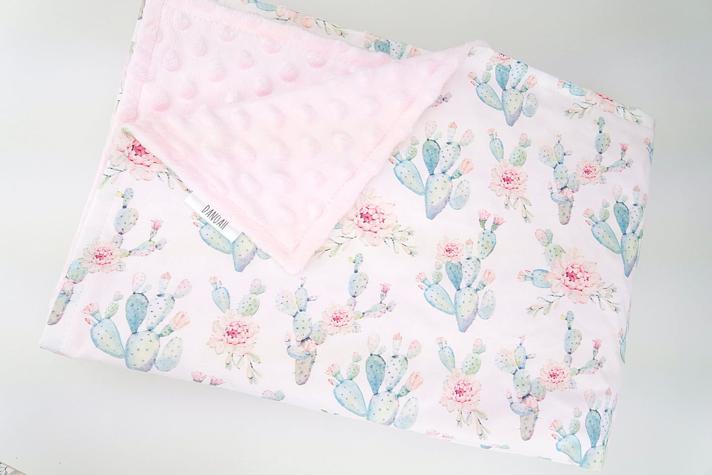 Pink Floral Cactus Minky Dot Blanket