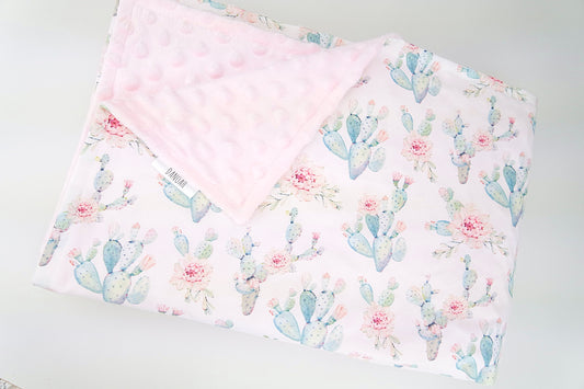 Pink Floral Cactus Minky Dot Blanket