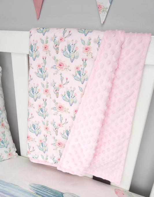 Pink Floral Cactus Minky Dot Blanket