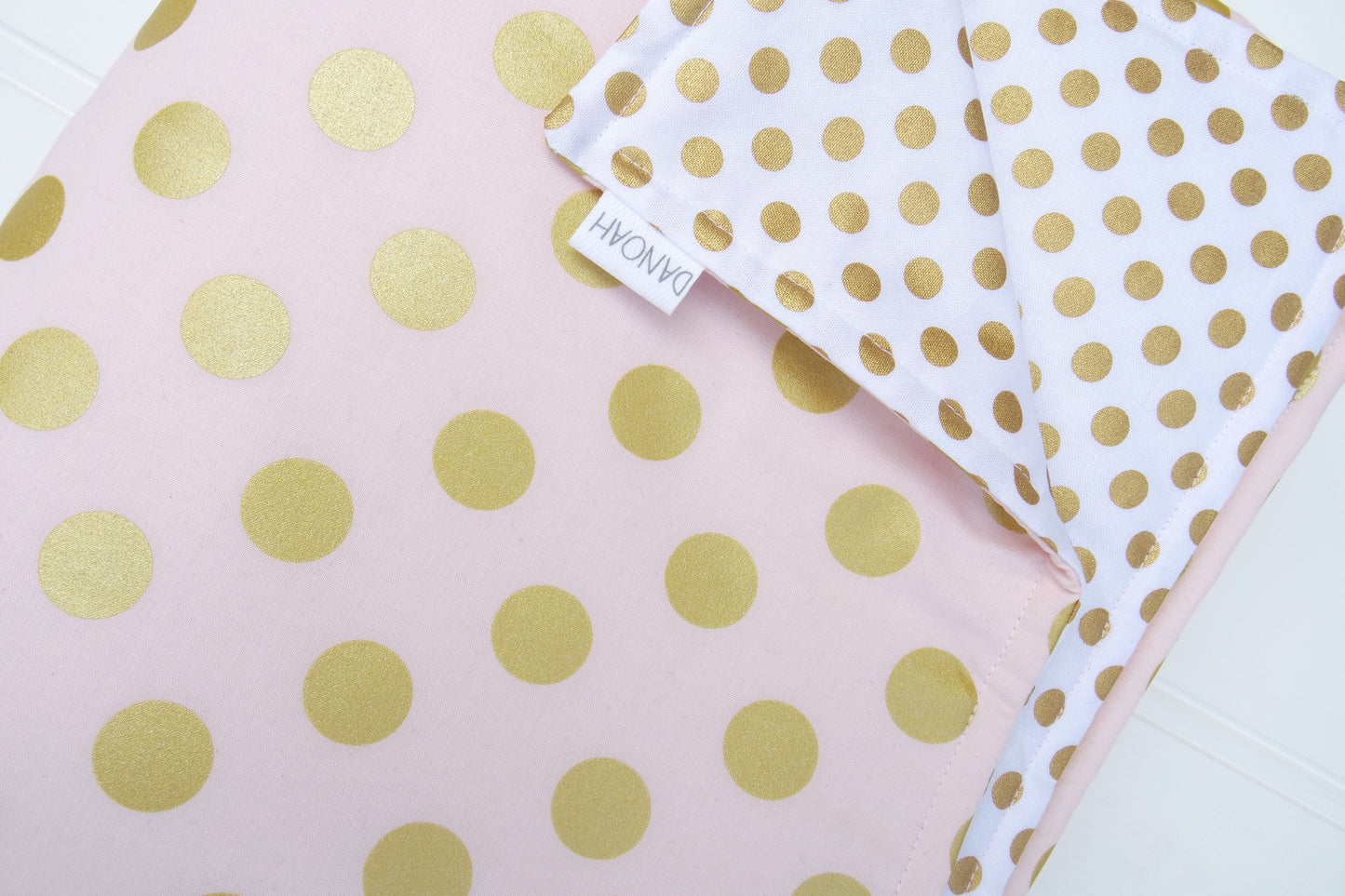 Pink White and Gold Dot Reversible Cot Quilt