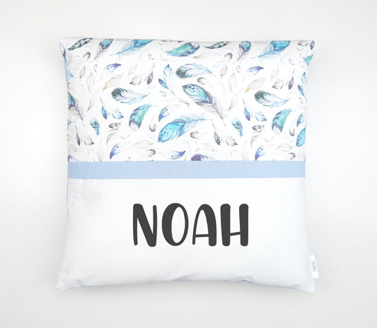 Blue Feather Personalised Cushion Cover