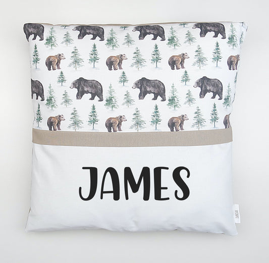 Bear In The Woods Personalised Cushion Cover