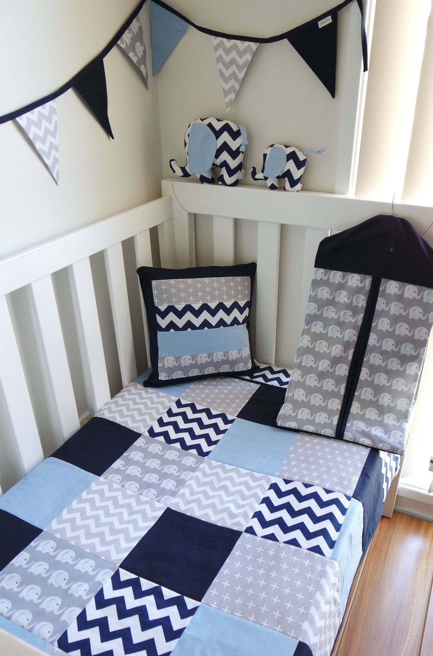 Plush Elephant Toy in Navy Blue Chevron